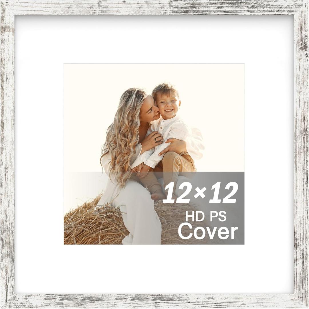 An&He 12x12 inch Picture Frame, White Simple Photo Frame for Decorative Artwork, Suitable for Tabletop, Desk, Bookshelf and Wall Display, Photo Gallery Decor