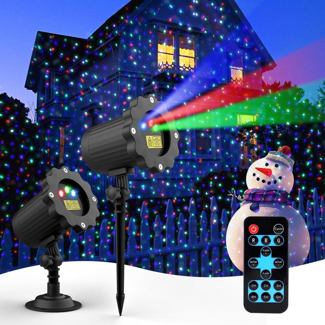 Fimilo Firefly Laser Light Projector, RGB Christmas Laser Landscape Lights Outdoor, Waterproof Firefly Light Projector with Remote,12 Moving Effect, Timer, 2 Installation for Wedding Party Holiday
