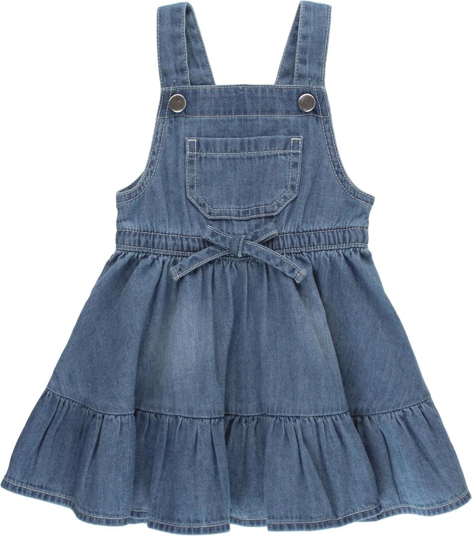 RuffleButts Light Wash Denim Overall Jumper Dress - 6-12m