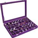 Velvet Jewelry Tray 48 Grid Jewelry Display Tray Organizer Box with Transparent Lid Rings Earrings Necklaces Pendants Display Box Suitable for Women and Girls, (Purple)