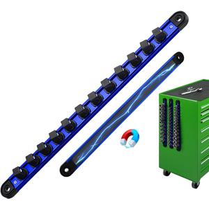 1/2-Inch Magnetic Socket Organizer Rail, Aluminum Alloy Socket Rail, Heavy Duty Sockets Holder with 12 Clips, 360 Swivel Clip Tool Tray, Sockets Organizer for Tool Box Drawer (Blue)