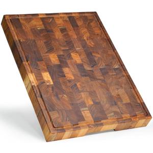 SHUMARU Teak Wood End-Grain Cutting Board  17x13x1.5 Butcher Block | Handmade in Bali - Silky-Smooth, Juice Groove, KnifeFriendly, Ergonomic Grips & NonSlip Feet