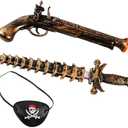 3Pcs Pirate Gun and Sword Pirate Eye Patch Set Pirate Accessories Toy Sword with Sheath Fake Knife Pirate Sword Flintlock Pistol Prop