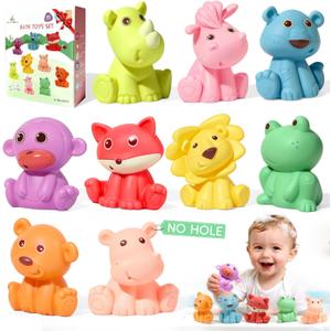Baby Bath Toys for Babies 6-12 Months | Sealed, No Hole & Mold Free Bath Toys for Toddlers | Soft & Safe Floating Bathtub Water Pool Toys for Babies, 9 PCS Wild Animals Tub Toys