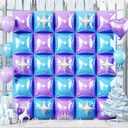 32PCS Blue and Purple Square Foil Balloons Wall with Star Foil Balloon, Double Sided Frozen Snowflake Light Purple Blue Balloon Backdrop Tunnel Arch Kit for Winter Birthdays Under the Sea Theme Decor