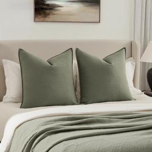 MIULEE Euro Sham Pillow Covers for Bed 26x26, 2 Pack Olive Green Thick & Textured Decorative Throw Pillow Covers, Neutral Linen Cushion Cases, Modern Farmhouse Home Decor, No Filling