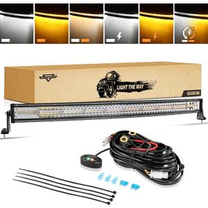 Auxbeam 42 Inch LED Light Bar, 240W Curved Amber White Strobe Lights, 6 Modes Spot Flood Combo Beam Fog Driving Light for Car Jeep Off Road SUV UTV with 10FT Wiring Harness