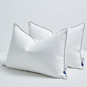 Goose Down Pillows Queen Size Set of 2, 3-Chamber Cervical Neck Support Down Feather Pillow 100% Soft Cotton Cover Luxury Hotel Bed Goose Feather Pillows (Queen (Pack of 2))