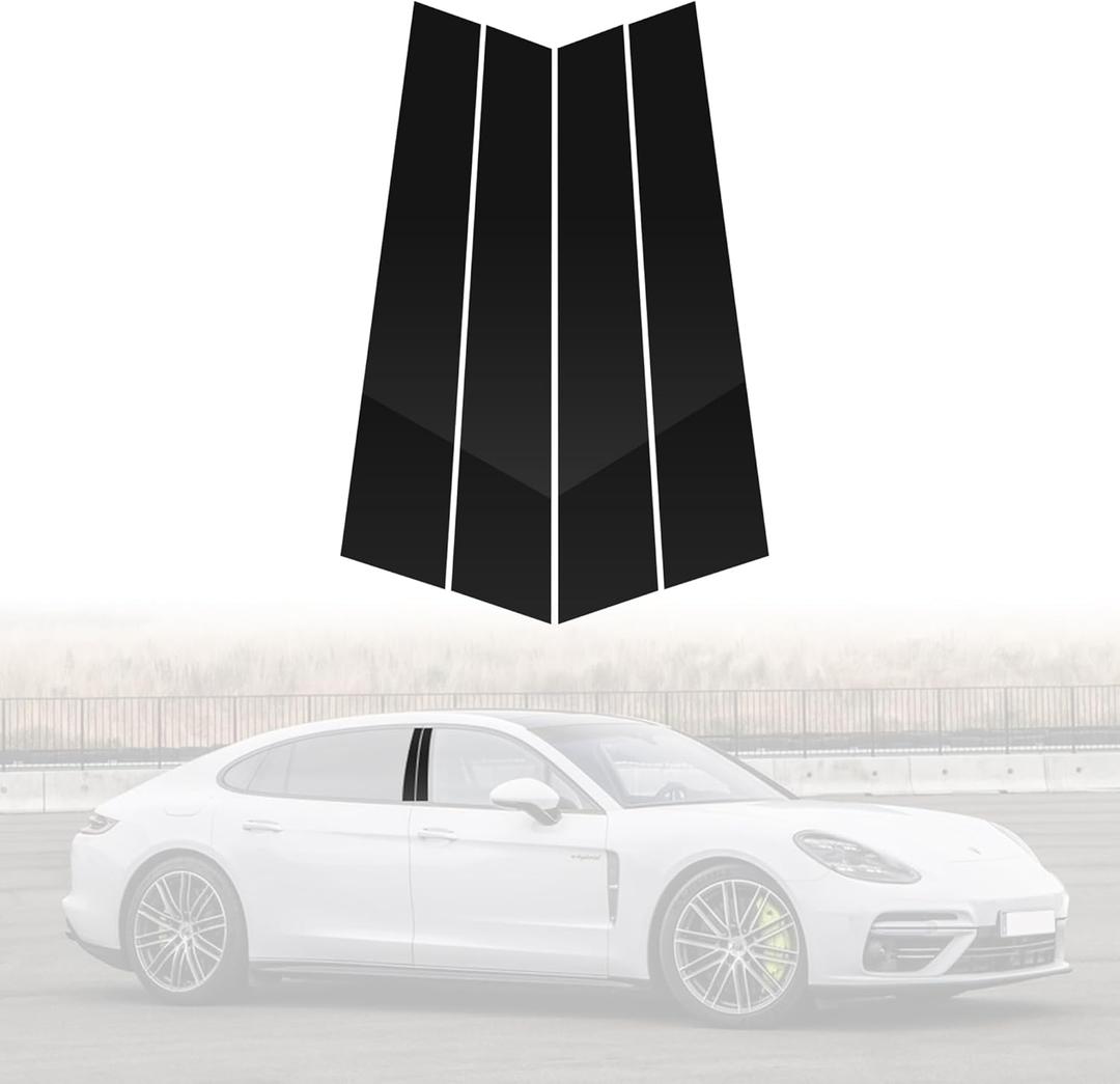 BASIKER Door Pillar Post Trim Compatible with 2017-2022 Porsche Panamer.a Window Pillar Glossy Black PC Stickers Cover Molding Accessories