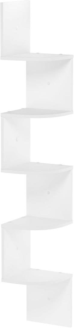 Furinno Rossi 5-Tier Wall Mount Floating Radial Corner Shelf, White, 5-Tier Radial, Set of 1
