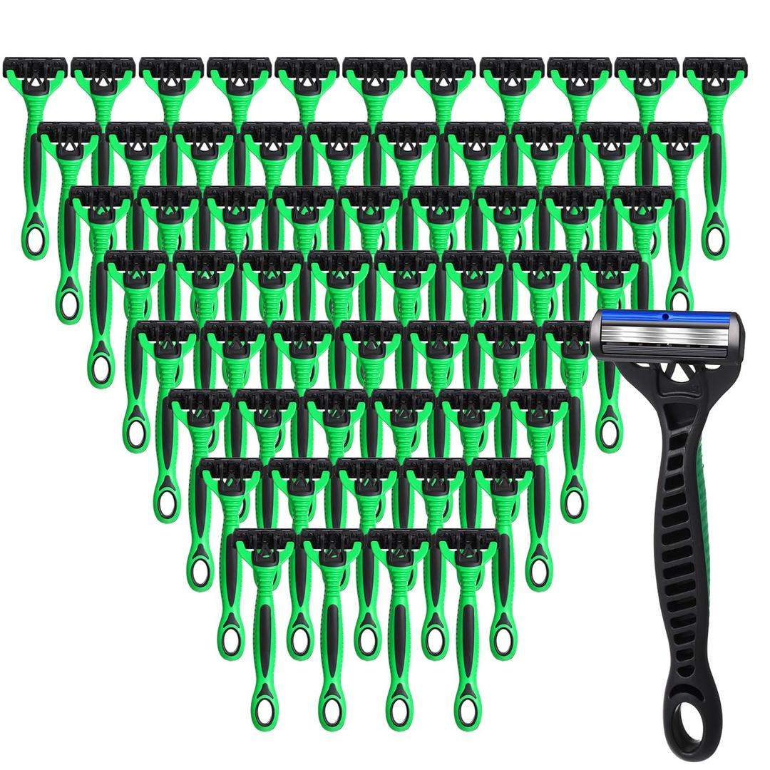 Wovnet 60 Pcs Men's Disposable Razors Set 3 Blade Bulk Sensitive Head Shaving Razors for Men Travel Hotel Spa Christmas Party Gift