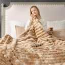 Cozy Bliss Faux Fur Throw Blanket for Couch, Cozy Warm Plush Striped Blanket for Sofa Bedroom Living Room, 108 * 90 Inches Tie-dye Khaki