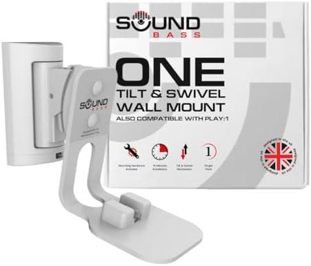 Sound Bass ONE Wall Mount Bracket, Tilt and Swivel, White, Single (1pc), Compatible with Sonos ONE, ONE Gen 2, ONE SL & Play:1, Effortless Installation, Includes Mounting Kit