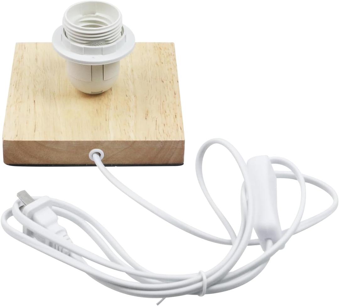 Geesatis 1Pc Wooden Light Base,E27 Square Light Display Base with Switch Plug,No Bulb,for Living Room Bedroom