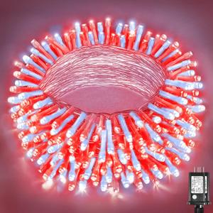 300 LED Christmas Lights Outdoor -100ft Extra Long Christmas String Lights 8 Modes Plug in Waterproof Fairy Lights with Timer Memory for Indoor Outside Bedroom Home Party Decoration, Red&White