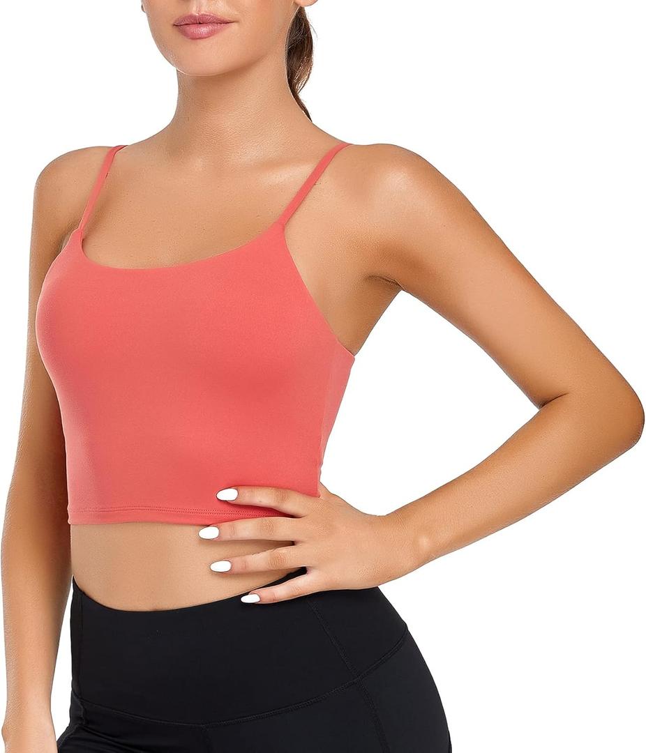Lemedy Women Padded Sports Bra Fitness Workout Running Shirts Yoga Tank Top (Medium, Red Coral)