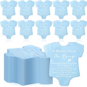 Colarr 100 Pcs Small Baby Shower Napkins Bodysuit Shape Gender Reveal Decorations Party Napkins a Message from the Bump Cocktail Disposable Paper for Baby Shower Thank You Gift(Blue)