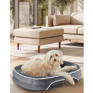 OhGeni Orthopedic Dog Couch Medium Sized Pet Beds for Fathers Gifts with Comfort Foam Support, Soft Indestructible Fabric, Machine Washable Waterproof Removable Cover, 28-Inch (Gray)