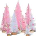 Leyndo 9 Pcs Pink Pearl Artificial Mini Christmas Tree Sisal Bottle Brush Trees with Wood Base Christmas Pine Trees for Autumn Winter Holiday Home Kitchen Party Decor