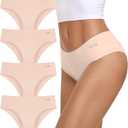 coskefy Womens Underwear Cotton Hipster Panties Soft Stretch Ladies Cheeky Bikini Briefs 4 Pack (X-Large, Beige)