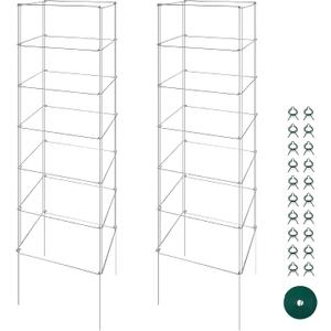 Metal Foldable Tomato Cages 2 Pack, 13" W x 56" H Square Tomato Cages Plant Support for Vegetable Garden, Heavy Duty Tall Tomato Cages for Beans, Tomatos, Cucumbers