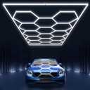 Garage Lights Hexagon led Lights DIY Ceiling LED Shop Light 91630LM for Basement Warehouse Workshop Barbershop Car Care Wash Room Auto Beauty Gym Exhibition Hall 14 Grids with Rectangle Frame 6500K