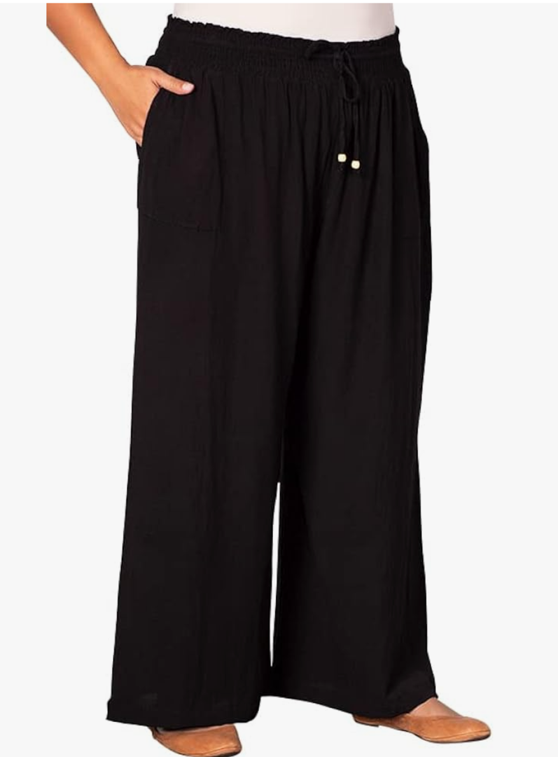 Plus Size Wide Leg Drawstring Linen Pants 3XL