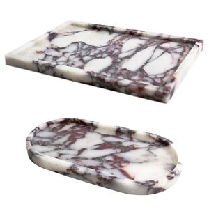 Real Luxurious Natural Marble Vanity Tray Genuine Marble Storage Tray for Home Decor Stone Tray for Bathroom/Kitchen/Vanity/Dresser Non-Resin/Non-Ceramic/Viola Oval Set