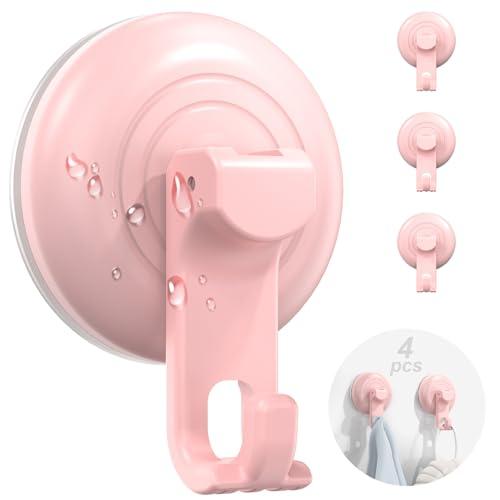 JOTPE 2026 Upgraded Suction Cup Shower Hooks,Reusable No-Drill,Pink,4-Pack