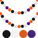 GCQQ 2Packs Pompom Garland Black Orange Purple White 1.2" Large 60 Pom Pom Felt Ball Garlands 16.4Ft No DIY Halloween Garlands for Home School Fall Party Decor