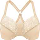 DELIMIRA Women's Front Closure Plus Size Full Coverage Lace Underwire Racerback Bra Light Oatmeal 36C