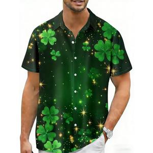 Cqinnifu Mens St Patricks Day Shirt,Short Sleeve St Patricks Day Hawaiian Shirts for Men (XXL)