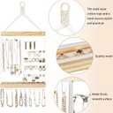 Mkono Hanging Jewelry Organizer Wall Mounted Earring Holder Metal Necklace Holder Wood Shelf with 55 Holes and 7 Hooks Display Rack For Storage Bracelet Rings Ear Studs Accessories Women Bedroom Decor