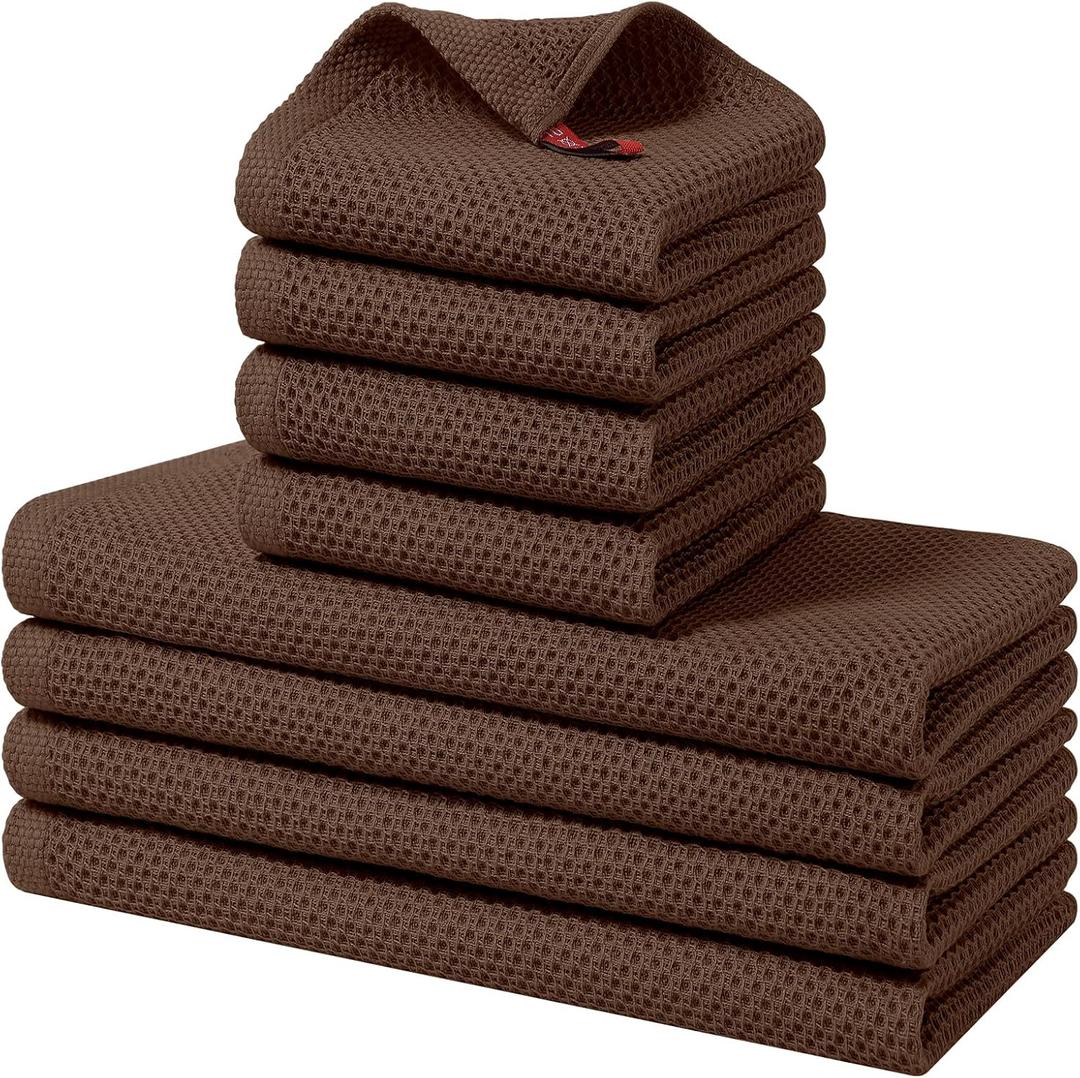 Homaxy 100% Cotton Kitchen Towels and Dishcloths Set, 12 x 12 Inches and 13 x 28 Inches, Set of 8 Bulk Kitchen Towels Set, Ultra Soft Absorbent Dish Cloths for Washing Dishes, Coffee
