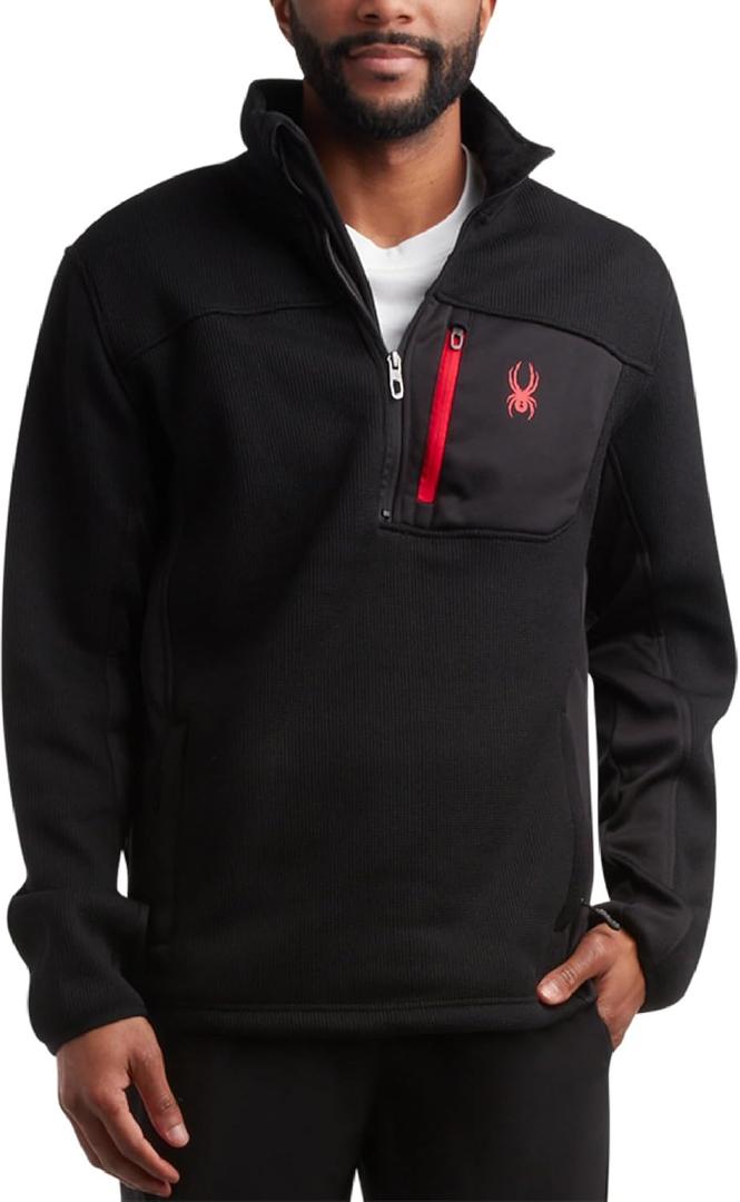 Spyder Mens Quarter Zip Pullover Sweater - Performance Fleece 1/4 Zip Pullover Mens Golf Shirts for Workout Hiking Running (Small, Black)