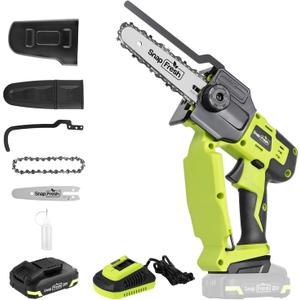SnapFresh Mini Chainsaw Cordless 6 Inch, 20V Electric Chainsaw with 2.0Ah Battery & Fast Charger, Handheld Chain Saw with 2 Chains, Small Battery Powered Chainsaws for Wood Cutting & Branch Trimming
