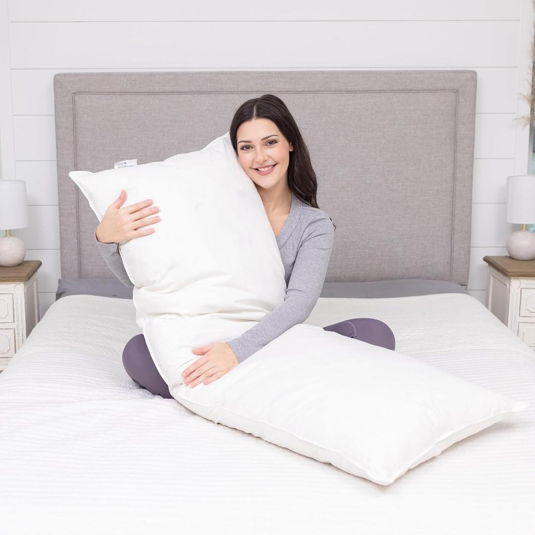 White Goose Feather and Down Body Pillow Pillows Size 20 Inches x 54 Inches