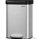 Garvee 13.2 gal / 50 L Stainless Steel Trash Can with Lid, Large Garbage Can for Kitchen, Rustproof Step-on Kitchen Metal Trash Bin with Liner Rim, Rear Handle, Soft Close Plastic Lid, Silver