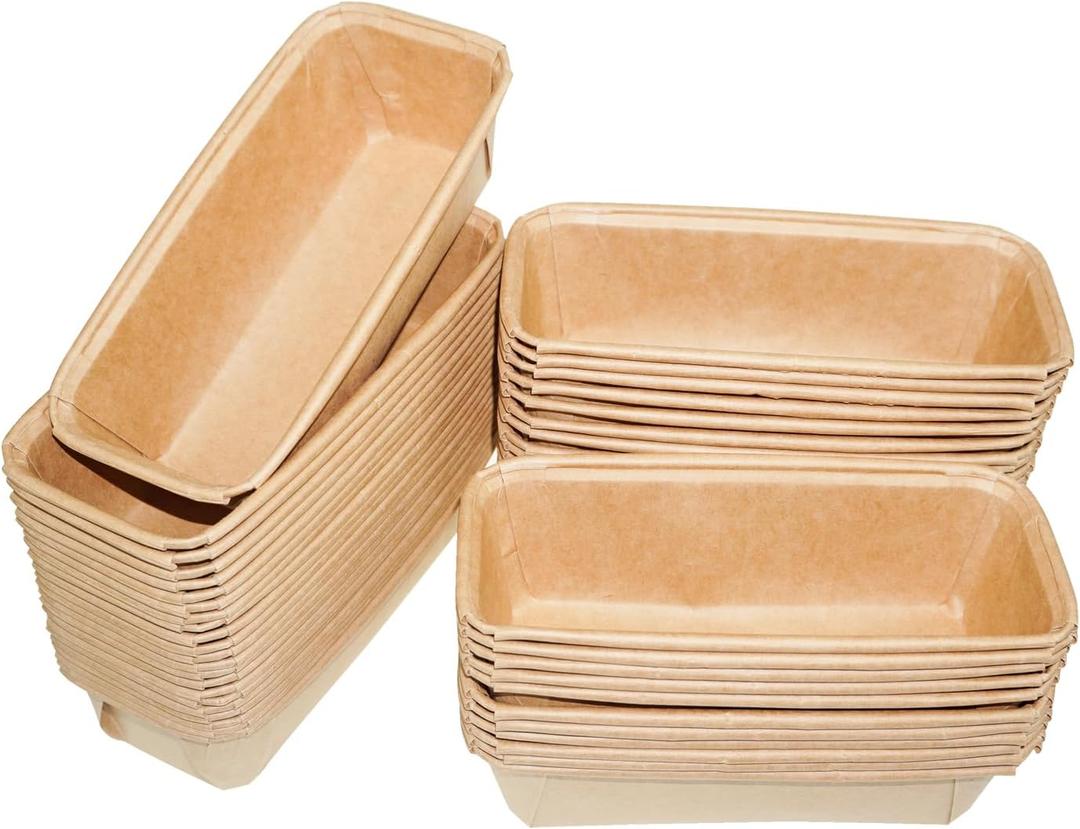 50PCS Paper Loaf Pan, Rectangle Paper Loaf Pans for Baking, Disposable Paper Baking Loft Mold, Kraft Paper Bread Loaf Pan, Disposable Paper Baking Loft Pans, Microwave Oven Freezer Safe (Medium)