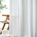 Jinchan White Curtains Blue Striped Curtains 96 Inch Length for Living Room Bedroom Window Treatment Modern Linen Look Ticking Stripe Pinstripe Privacy Light Filtering Back Tab Rod Pocket 2 Panels