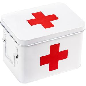 WUWEOT Metal First aid Box, Divided Medicine Tin First Aid Kit, Vintage Antique Empty Boxes with Lid and Removable Tray for Home Family Emergency Tool