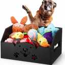 Large Dog Toy Basket, 13.5 x 9 x 7 Inch Wood Dog Toy Bin with Handle Pet Stuff Organization and Storage for Toys, Chew, Blankets, Leashes, Food Gift for Living Room Area