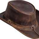 Sidewinder Shapeable Outback hat Western Style Leather Cowboy hat for Men and Women Wide Brim Vintage Old Style (Brown, S)