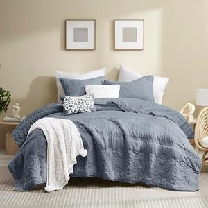 B2EVER Boho Blue Quilt Twin Size Bedding Sets with Pillow Sham, Bohemian Lightweight Soft Bedspread Coverlet, Farmhouse Quilted Blanket Thin Comforter Bed Cover for All Season, 2 Pieces, 68x90 inches