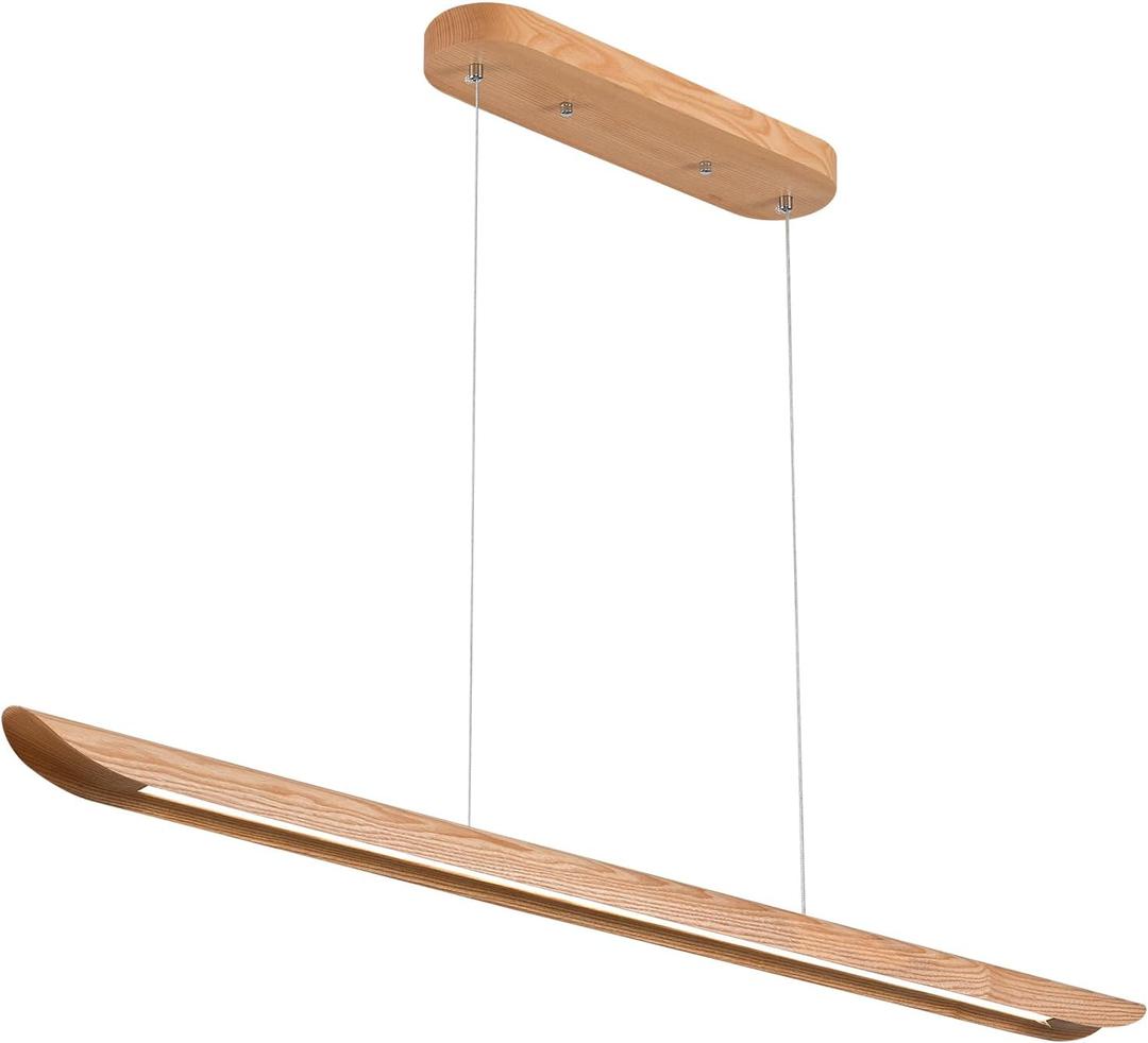 QJCMUUYI 71" 40W Wood LED Linear Pendant Light Fixture,Dimmable Pool Table Island Lights,Modern Linear Hanging Chandeliers,for Dining Room Kitchen Island,Pool Table Lights,Natural Wood Color