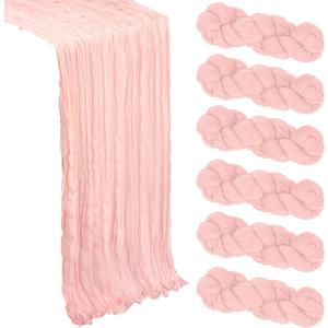 6 Pack Blush Pink Table Runner Cheesecloth 10Ft Spring Gauze Cheese Cloth Table Runner 35x120 Inch Boho Sheer Rustic Fabric for Holiday Party Decor Baby Shower Wedding Decorations