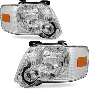 Headlights Compatible with 2006 2007 2008 2009 2010 Ford Explorer 2007-2010 Ford Explorer 4-Dr Sport Trac Chrome Housing with Amber Reflector Headlamp Driver And Passenger SideW/O Bulbs