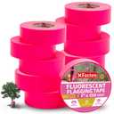 XFasten Pink Flagging Tape 12-Pack, 1-Inch x 1800 Feet Total Pink Marking Tape Ribbon, High Visibility Non-Fading Trail Marking Ribbon for Surveying, Trees, Construction Safety Caution - 150ft/roll