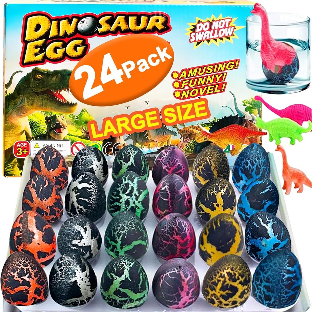 24 Pcs Large Hatching Dinosaur Eggs Easter Party Favors, Easter Egg Filled Toys for Kids Toddlers Grow in Water Dinos Egg Science Kits, Goodie Bag Stuffers, Classroom Prizes, Easter Basket Stuffers