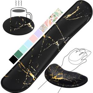 Gimars Upgrade Enlarge Silky Gel Memory Foam Wrist Rest for Computer Keyboard, Mouse, 3 PCS, Ergonomic Keyboard Wrist Rest for Typing Pain Relief, Mousepad Rests Wrist Support for Office Gaming Marble (Marble(black Golden))